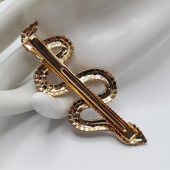 Snake Rhinestone Barrette Slide, Gold Tone, 3 1/4 In - Picture 3 of 9
